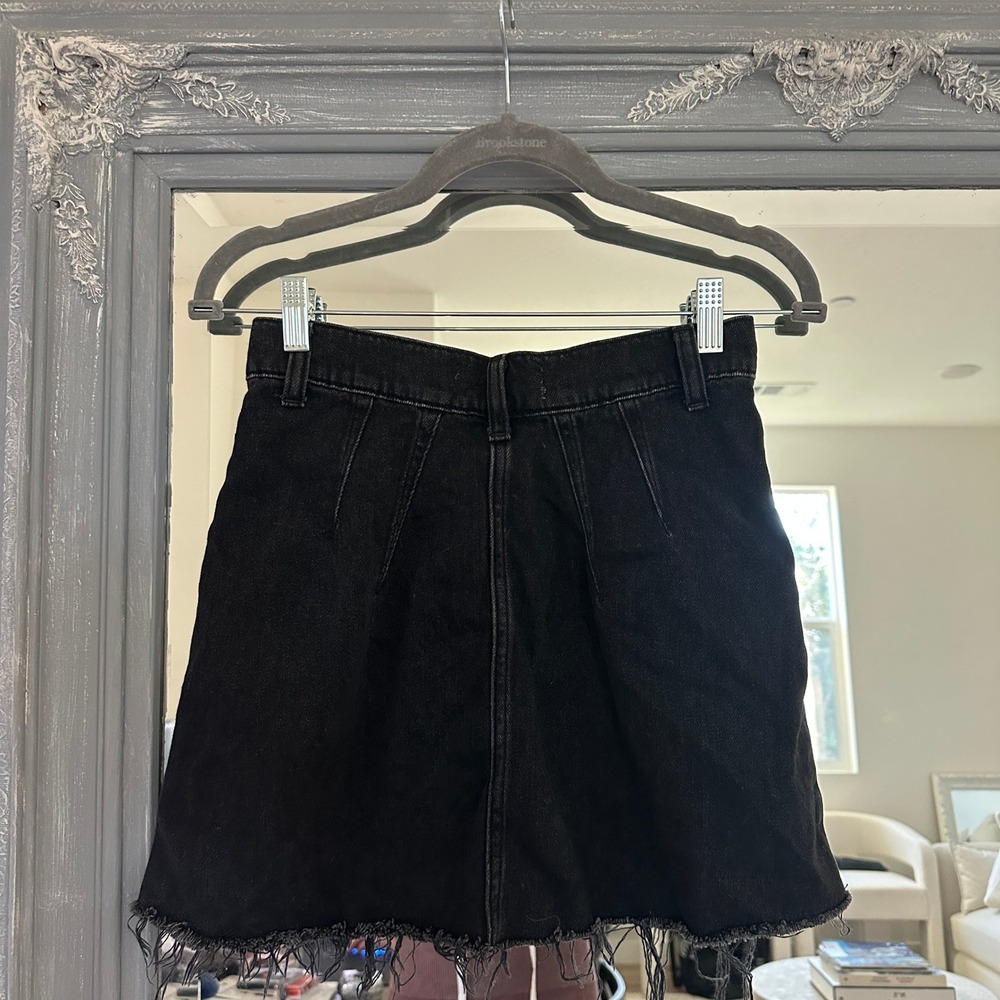 Free People Cosmico Flirt Cutoff Pleated Denim Mini Skirt A Line Rain Black 25 - Picture 8 of 11